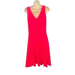 Joseph Ribkoff Dress Sz 8 Vintage Pink Midi Sleeveless V Neck Slinky Knit‎ Lined